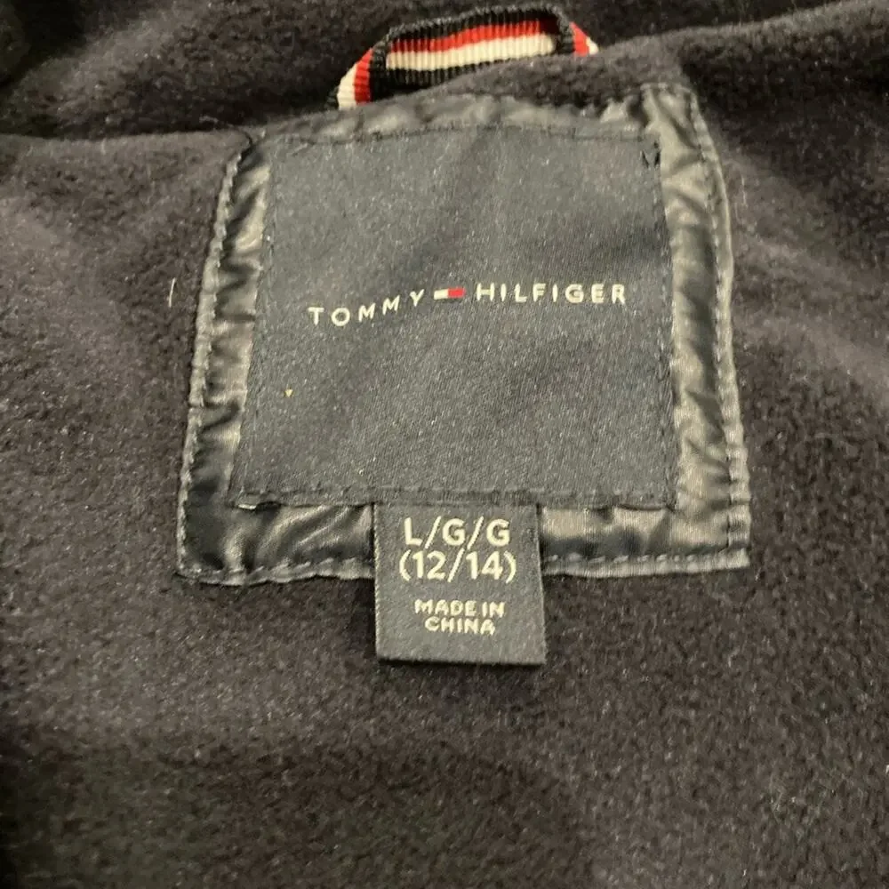 Tommy Hilfiger Big Girls Navy Quilted faux Trim Hooded Puffer Jacket/Coat L12/14